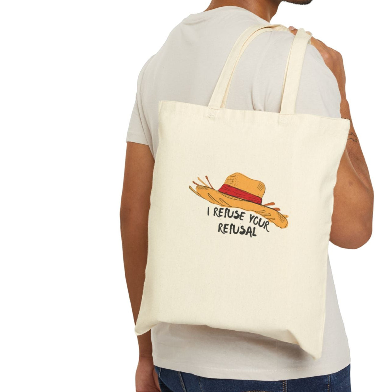 Straw Hat Canvas Tote- "I Refuse Your Refusal" Anime-Inspired Design