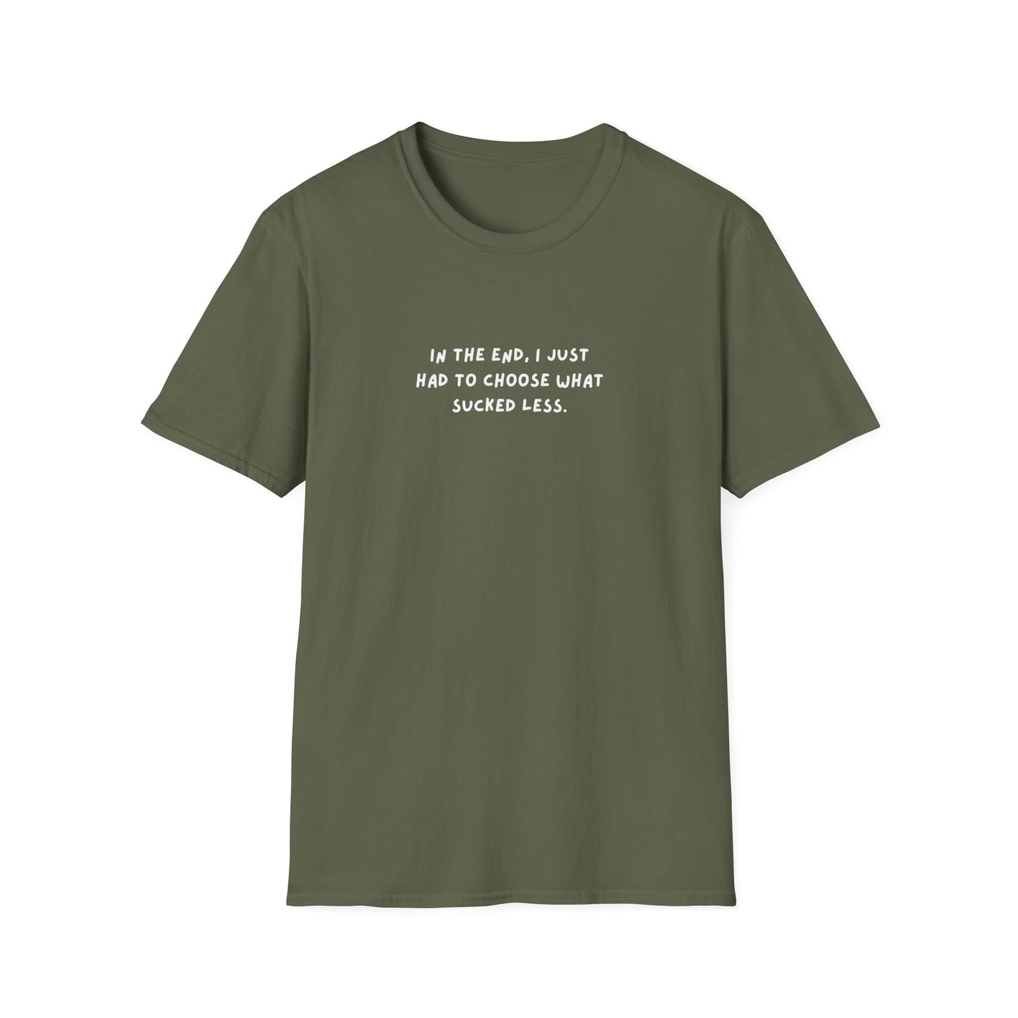 "Choose What Sucked Less" Graphic Unisex T-Shirt | Anime-Inspired Sarcastic Workwear Tee