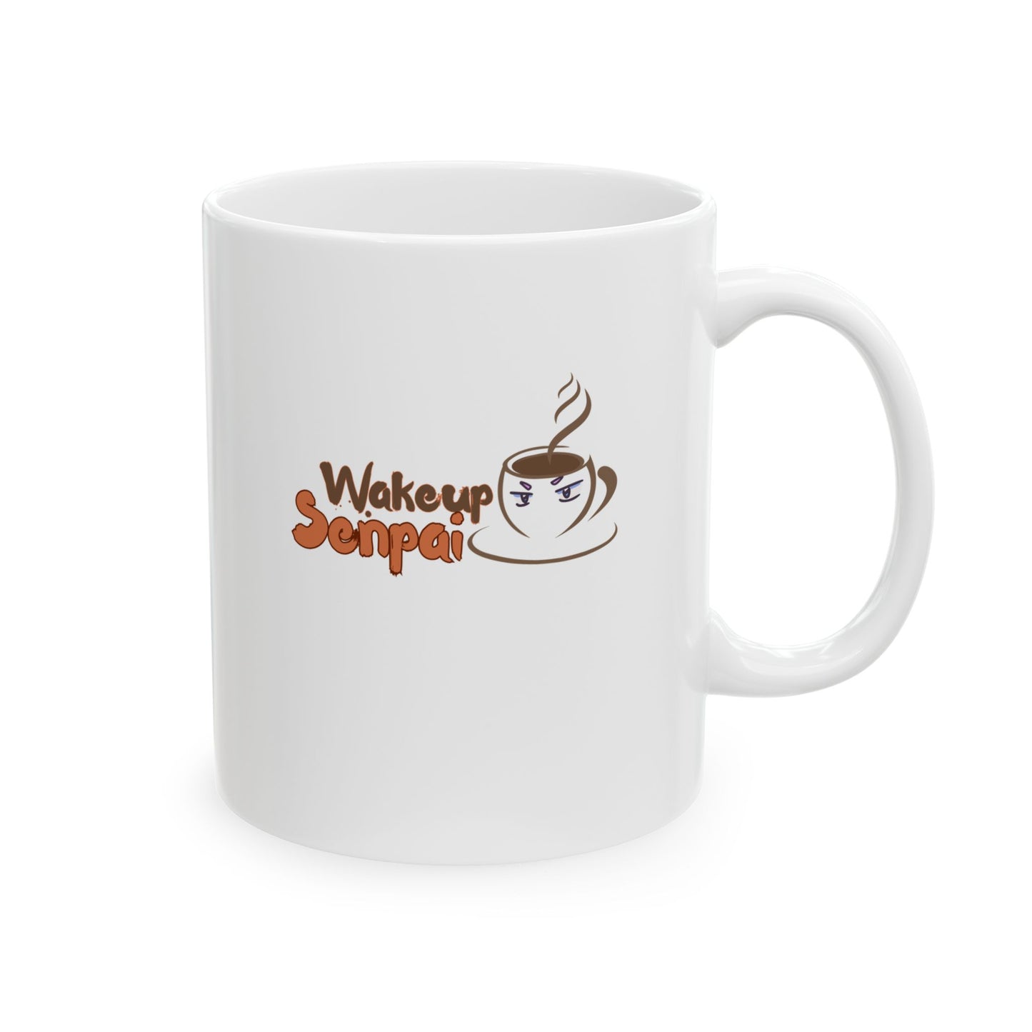 WakeUp Senpai Logo Ceramic Mug – Anime Eyes & Coffee Steam