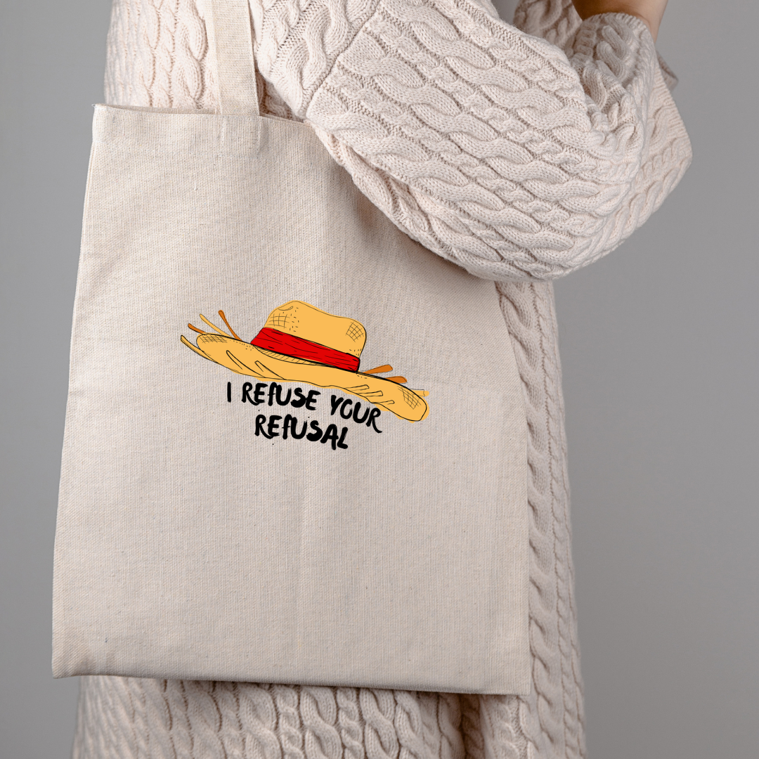 Straw Hat Canvas Tote- "I Refuse Your Refusal" Anime-Inspired Design