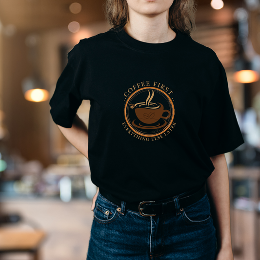 Coffee First Minimalist Tee - Softstyle T-Shirt for Caffeine Lovers