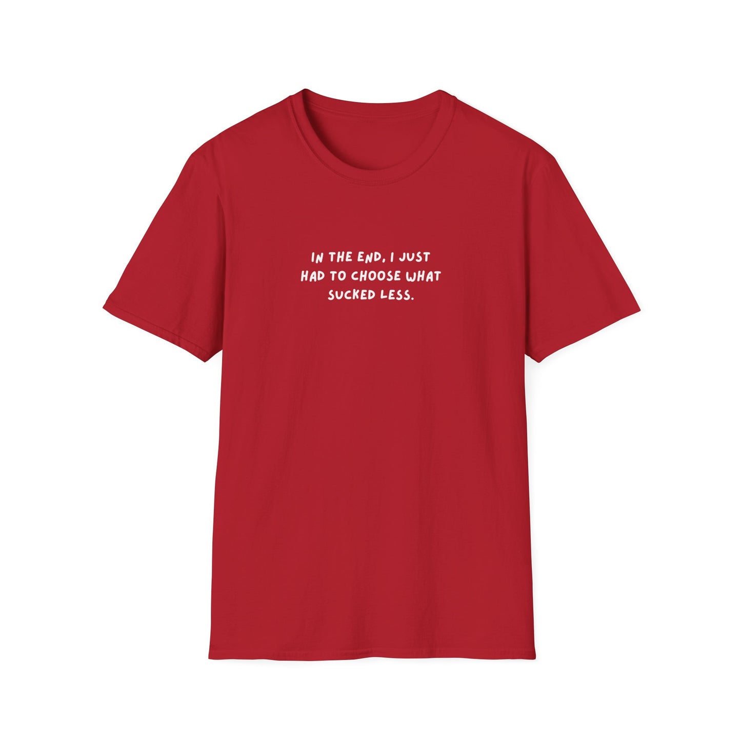 "Choose What Sucked Less" Graphic Unisex T-Shirt | Anime-Inspired Sarcastic Workwear Tee