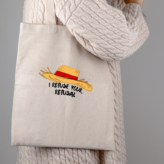 Straw Hat Canvas Tote- "I Refuse Your Refusal" Anime-Inspired Design
